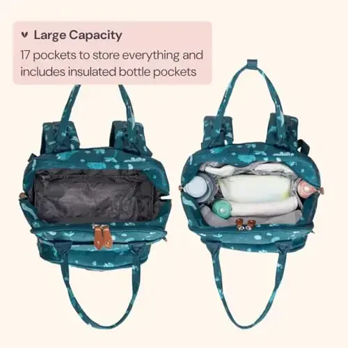 BabbleRoo Diaper Bag Backpack - Baby Essentials Travel Tote - Multi Function Water Resistant Diaper Bag, Travel Essentials Baby Bag with Changing Pad, Stroller Straps & Pacifier Case - Unisex, Dino 