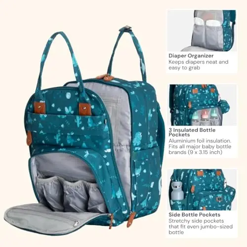 BabbleRoo Diaper Bag Backpack - Baby Essentials Travel Tote - Multi Function Water Resistant Diaper Bag, Travel Essentials Baby Bag with Changing Pad, Stroller Straps & Pacifier Case - Unisex, Dino - 3