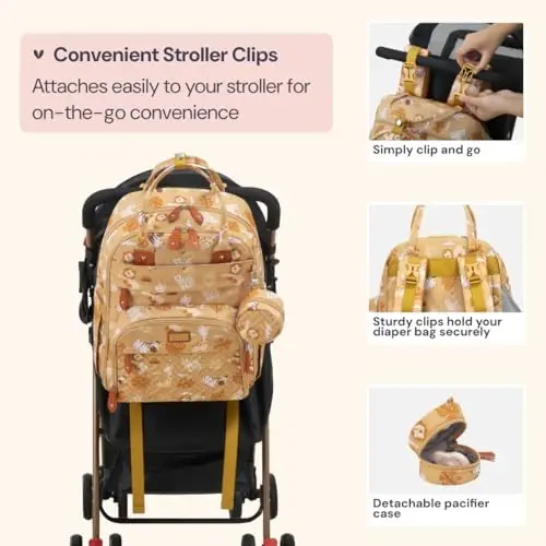 BabbleRoo Diaper Bag Backpack - Baby Essentials Travel Tote - Multi Function Water Resistant Diaper Bag, Travel Essentials Baby Bag with Changing Pad, Stroller Straps & Pacifier Case - Unisex, Safari - 5