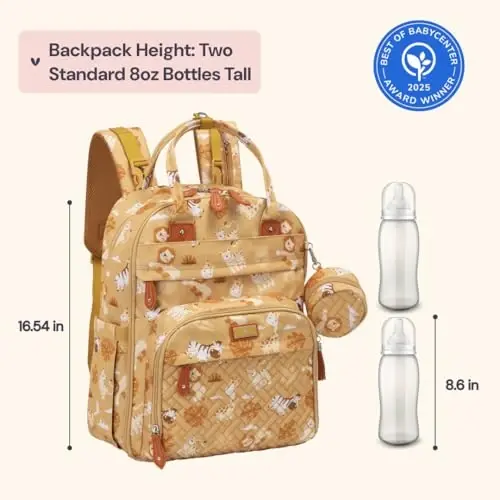 BabbleRoo Diaper Bag Backpack - Baby Essentials Travel Tote - Multi Function Water Resistant Diaper Bag, Travel Essentials Baby Bag with Changing Pad, Stroller Straps & Pacifier Case - Unisex, Safari - 6