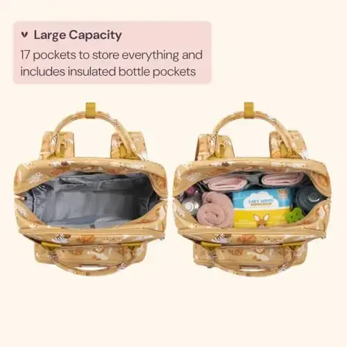 BabbleRoo Diaper Bag Backpack - Baby Essentials Travel Tote - Multi Function Water Resistant Diaper Bag, Travel Essentials Baby Bag with Changing Pad, Stroller Straps & Pacifier Case - Unisex, Safari - BABBLEROO (1)