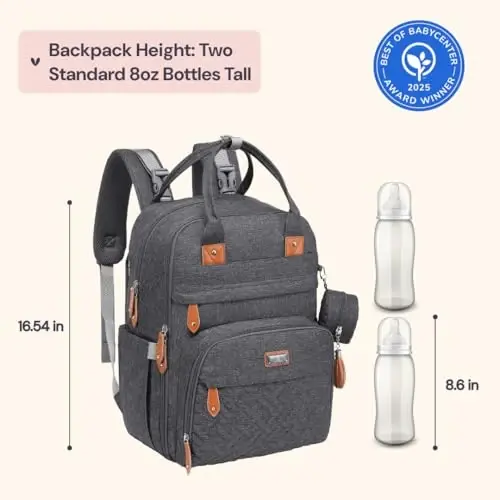 BabbleRoo Bebek Bezi Çantası Sırt Çantası - Çok Fonksiyonlu Su Geçirmez Bebek Bezi Çantası, Seyahat Essentials Bebek Çantası Değiştirme Minderi, Bebek Arabası Askıları ve Emzik Kutusu - Unisex, Koyu Gri 