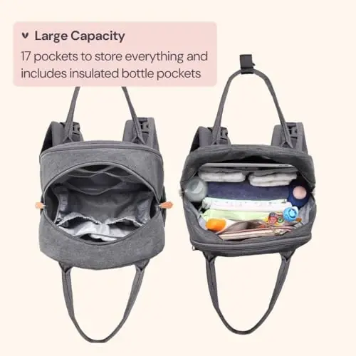 BabbleRoo Bolalar Sumkasi Ryukzagi - Ko'p Funktsiyali Su O'tkazmaydigan Bolalar Sumkasi, Sayohat Essentials Bolalar Sumkasi Almashtirish Matasi, Aravachalarga Mahkamlash Qismlari Va Emzik Qutisi - Unisex, Qorong'i Kulrang - BABBLEROO (1)