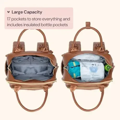 BabbleRoo charm кожа bag backpack - Bolalar zarurati, sayohat bolalar sumkasi, Ko'p funktsiyali, suv o'tkazmaydigan, almashtirish maydonchasi, aravachalar uchun tasmalar va so'rg'ich qutisi bilan – Unisex, tabiiy jigarrang - 1