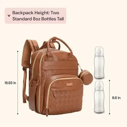 BabbleRoo charm кожа bag backpack - Bolalar zarurati, sayohat bolalar sumkasi, Ko'p funktsiyali, suv o'tkazmaydigan, almashtirish maydonchasi, aravachalar uchun tasmalar va so'rg'ich qutisi bilan – Unisex, tabiiy jigarrang - 6