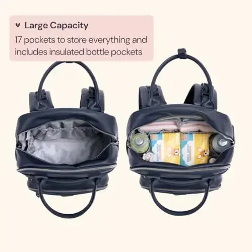 BabbleRoo Charm кожа портфели - Болалар керак саёҳат болалар сумкаси, кўп функцияли, ўзгартириш панели, арава тасмалари ва тинчлантиргич билан – Unisex, Midnight Blue - Modazone (1)