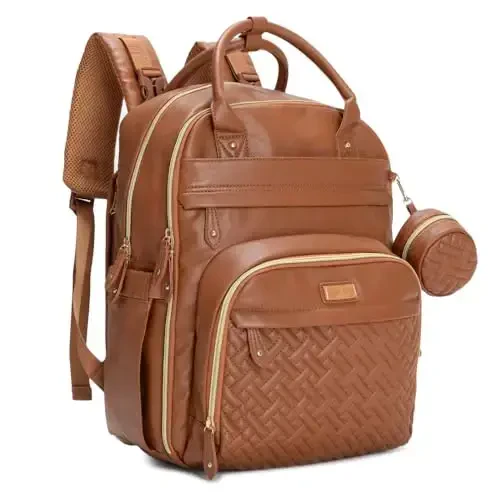 BabbleRoo Leather Diaper Bag Backpack - Baby Essentials Travel Baby Bag, Multi function, Water Resistant, with Changing Pad, Stroller Straps & Pacifier Case – Unisex, Natural Brown - 2