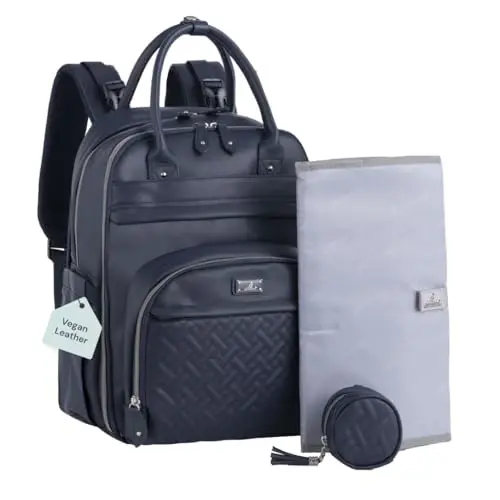 BabbleRoo Leather Diaper Bag Backpack - Baby Essentials Travel Baby Bag, Multi function, with Changing Pad, Stroller Straps & Pacifier Case – Unisex, Midnight Blue - 6