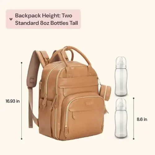 BabbleRoo Leather Diaper Bag Backpack - Baby Essentials Travel Baby Bag, Multi function, Water Resistant, with Changing Pad, Stroller Straps & Pacifier Case – Unisex, Light Brown - 5