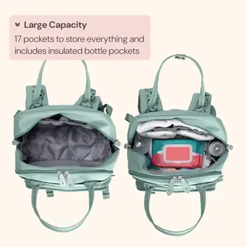BabbleRoo Diaper Bag Backpack - Baby Essentials Travel Bag - Multi Function Waterproof Diaper Bag, Travel Essentials Baby Bag with Changing Pad, Stroller Straps & Pacifier Case – Unisex, Sage Green - Modazone