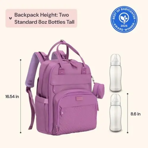 BabbleRoo Diaper Bag Backpack - Baby Essentials Travel Tote - Ko'p funksiyali suv o'tkazmaydigan taglik sumkasi, sayohat uchun zarur bolalar sumkasi, almashtirish uchun joy, aravacha tasmaları va emzik qutisi - Unisex, binafsha - 6