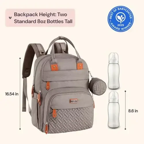 BabbleRoo Diaper Bag Backpack - Baby Essentials Travel Tote - Multi Function Water Resistant Diaper Bag, Travel Essentials Baby Bag with Changing Pad, Stroller Straps & Pacifier Case - Unisex, Khaki - 6