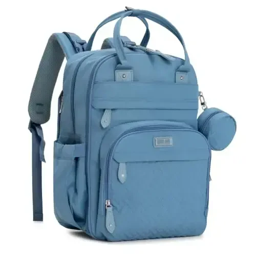 BabbleRoo Diaper Bag Backpack - Baby Essentials Travel Tote - Multi function Waterproof Diaper Bag, Travel Essentials Baby Bag with Changing Pad, Stroller Straps & Pacifier Case - Unisex, Light Blue 