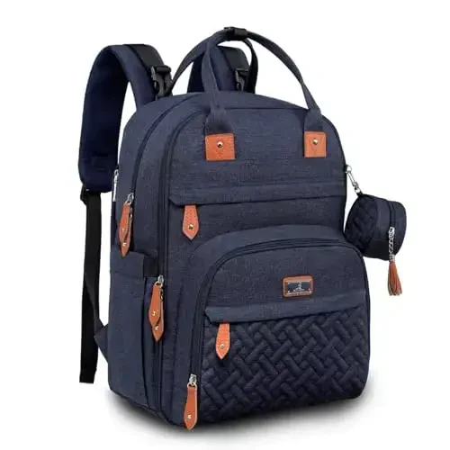 BabbleRoo Diaper Bag Backpack - Baby Essentials Travel Tote - Multi Function Waterproof Diaper Bag, Travel Essentials Baby Bag with Changing Pad, Stroller Straps & Pacifier Case - Unisex, Navy Blue - 2