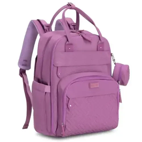 BabbleRoo Diaper Bag Backpack - Baby Essentials Travel Tote - Multi Function Waterproof Diaper Bag, Travel Essentials Baby Bag with Changing Pad, Stroller Straps & Pacifier Case - Unisex, Purple - 2