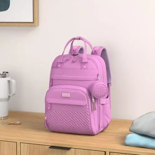 BabbleRoo Diaper Bag Backpack - Baby Essentials Travel Tote - Multi Function Waterproof Diaper Bag, Travel Essentials Baby Bag with Changing Pad, Stroller Straps & Pacifier Case - Unisex, Purple - 3