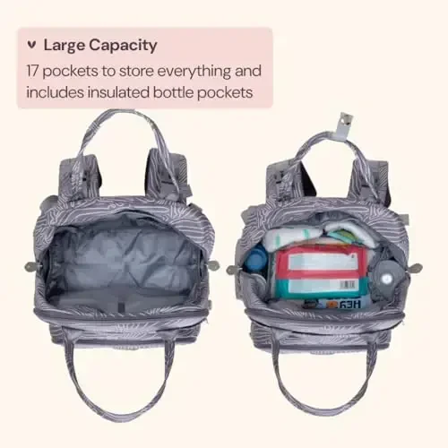 BabbleRoo Diaper Bag Backpack - Chaqaloq anjomlari, Sayohat anjomlari, Bolalar uchun sumka, o'zgartirish uchun taglik, aravachalar uchun tasmalar va so'rg'ich qutisi - Uniseks, Kulrang burmalar - 2