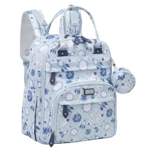 BabbleRoo Diaper Bag Ryukzagi - Bolalar uchun zarur bo'lgan sayohat sumkasi - Ko'p funktsiyali suv o'tkazmaydigan taglik sumkasi, O'zgartirish uchun joy, aravachalar uchun tasmalar va so'rg'ich qutisi bilan sayohat uchun zarur bo'lgan bolalar sumkasi - Uniseks, Kosmik 