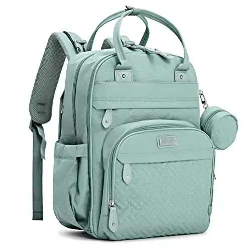 BabbleRoo Diaper Bag Ryukzaki - Bolalar uchun zarur sayohat sumkasi - Ko'p funksiyali suv o'tkazmaydigan taglik sumkasi, sayohat uchun zarur bolalar sumkasi, almashtirish uchun joy, aravachalar uchun tasmalar va so'rg'ich qutisi – Unisex, шалфей яшил - Modazone (1)
