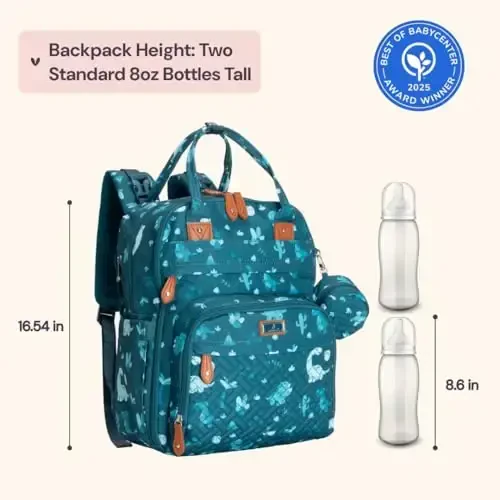 BabbleRoo Diaper Bag Ryukzaki - Go'dak uchun zarur bo'lgan sayohat sumkasi - Suvga chidamli ko'p funksiyali taglik sumkasi, O'zgartirish uchun joy, aravacha tasmalar va so'rg'ich qutisi bilan sayohat uchun zarur bo'lgan go'dak sumkasi - Uniseks, Dino - 6