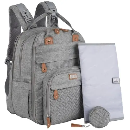 BabbleRoo Extra Large Diaper Bag Backpack, Expandable Baby Bag with Up to 50% More Capacity - Travel Essentials Baby Bag Tote with Changing Pad, Stroller Straps & Pacifier Case - Unisex, Light Gray - 6