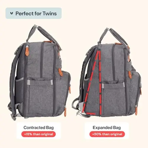 BabbleRoo Ekstra Büyük Bebek Bezi Çantası Sırt Çantası, %50'ye Kadar Daha Fazla Kapasiteli Genişletilebilir Bebek Çantası - Alt değiştirme pedi, Bebek Arabası Kayışları ve Emzik Kutusu ile Seyahat Gereçleri Bebek Çantası - Unisex, Koyu Gri - BABBLEROO (1)