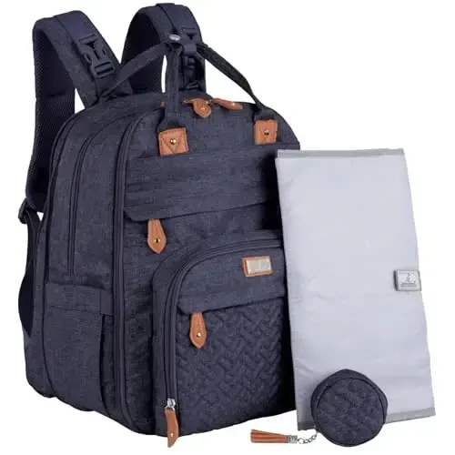 BabbleRoo Extra Large Diaper Bag Backpack, 50% gacha ko'proq sig'imga ega kengaytiriladigan bolalar sumkasi - O'zgartirish pedi, aravacha tasmaları va emzik qutisi bilan sayohat uchun zarur bo'lgan bolalar sumkasi - Uniseks, Denim Blue - 6