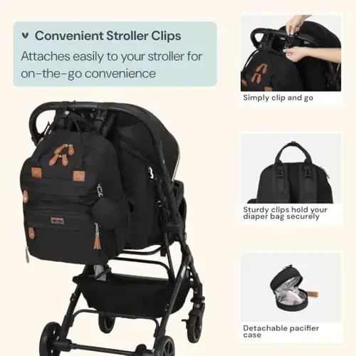 BabbleRoo Extra Large Diaper Bag Backpack, Expandable Baby Bag with Up to 50% More Capacity - Travel Essentials Baby Bag Tote with Changing Pad, Stroller Straps & Pacifier Case - Unisex, Black - 5