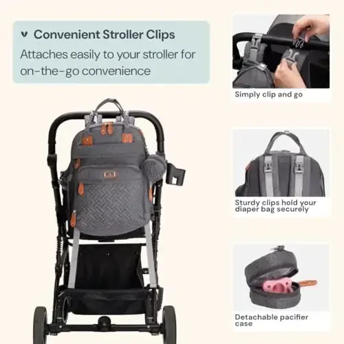 BabbleRoo Extra Large Diaper Bag Backpack, Expandable Baby Bag with Up to 50% More Capacity - Travel Essentials Baby Bag Tote with Changing Pad, Stroller Straps & Pacifier Case - Unisex, Dark Gray - 5