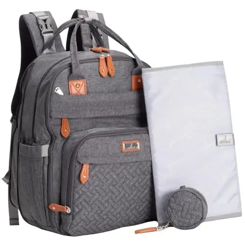 BabbleRoo Extra Large Diaper Bag Backpack, Expandable Baby Bag with Up to 50% More Capacity - Travel Essentials Baby Bag Tote with Changing Pad, Stroller Straps & Pacifier Case - Unisex, Dark Gray - 1