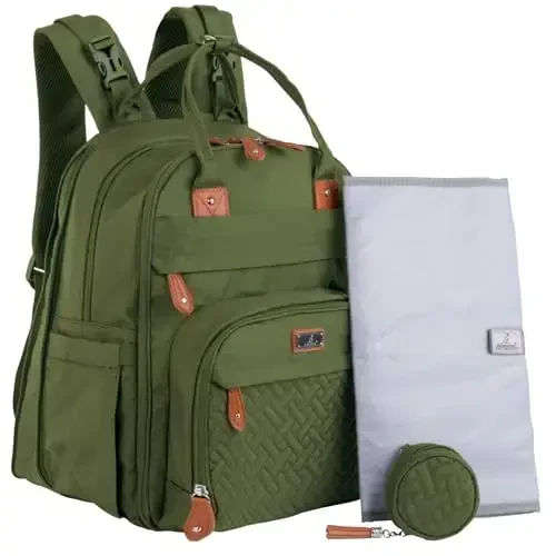 BabbleRoo Extra Large Diaper Bag Backpack, Expandable Baby Bag with Up to 50% More Capacity - Travel Essentials Baby Bag Tote with Changing Pad, Stroller Straps & Pacifier Case - Unisex, Forest Green - 2