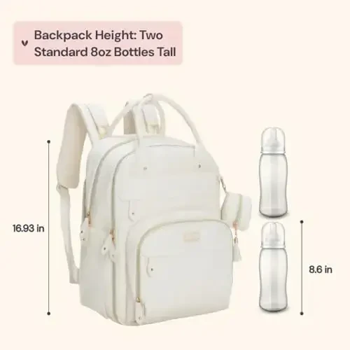 BabbleRoo Leather Diaper Bag Backpack - Baby Essentials Travel Baby Bag, Multi function, Waterproof, with Changing Pad, Stroller Straps & Pacifier Case – Unisex, Eggshell White - 5