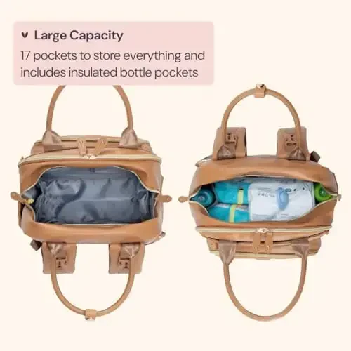 BabbleRoo Leather Diaper Bag Backpack - Baby Essentials Travel Baby Bag, Multi function, Waterproof, with Changing Pad, Stroller Straps & Pacifier Case – Unisex, Light Brown - Modazone