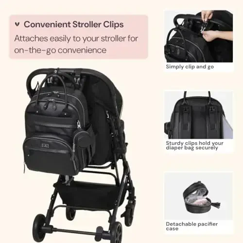 BabbleRoo Leather Diaper Bag Backpack - Baby Essentials Travel Baby Bag, Multi function, with Changing Pad, Stroller Straps & Pacifier Case – Unisex, Black - 4