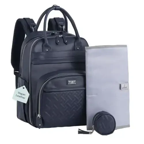BabbleRoo Leather Diaper Bag Backpack - Baby Essentials Travel Baby Bag, Multi function, with Changing Pad, Stroller Straps & Pacifier Case – Unisex, Midnight Blue - 6