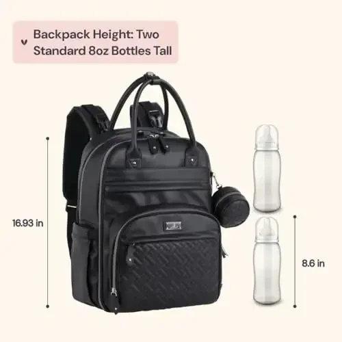 BabbleRoo Leather Diaper Bag рюкзак - Baby Essentials Travel Baby Bag, Многофункциональная сумка, с пеленальным ковриком, ремнями для коляски и футляром для пустышки – Унисекс, черный - 5