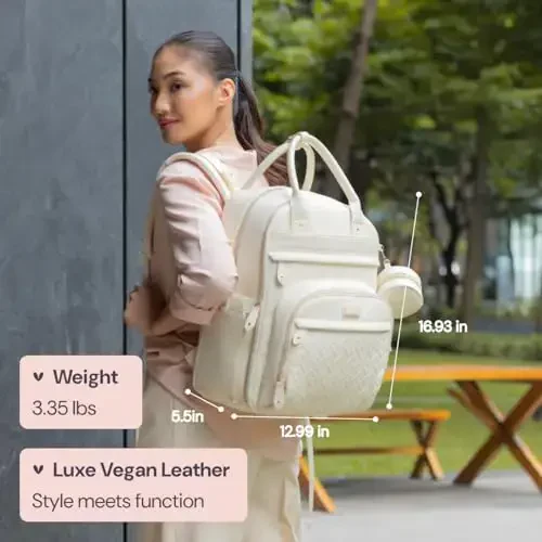 BabbleRoo Leather Diaper Bag рюкзак - Baby Essentials Travel Baby Bag, многофункциональный, водонепроницаемый, с пеленальным ковриком, ремешками для коляски и футляром для пустышки – унисекс, цвет яичной скорлупы - 2