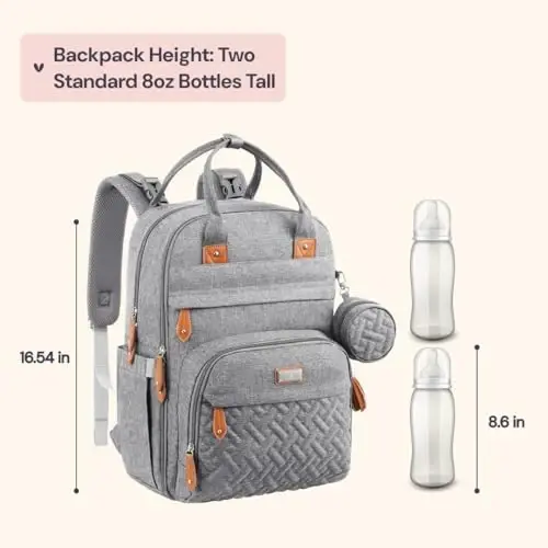 BabbleRoo Diaper Bag Backpack - Baby Essentials Travel Tote - Multi Function Water Resistant Diaper Bag, Travel Essentials Baby Bag with Changing Pad, Stroller Straps & Pacifier Case - Light Gray - 2