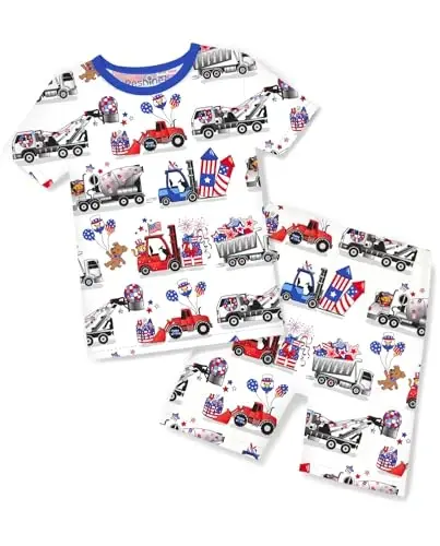 babee Reshinee Bamboo Viscose Toddler Boys Pajamas Set, Short Sleeve Kids | Boys & Girls 2-Piece Snug Fit PJs, 12M-8Y, Cool Summer Sleepwear, Breathable, Stretchy, Tagless, Buttery Soft, Cozy Jammies - BABEE