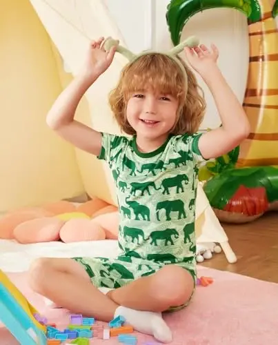 babee Reshinee Bamboo Viscose Toddler Boys Pajamas Set, Short Sleeve Kids | Boys & Girls 2-Piece Snug Fit PJs, 12M-8Y, Cool Summer Sleepwear, Breathable, Stretchy, Tagless, Buttery Soft, Cozy Jammies - 5