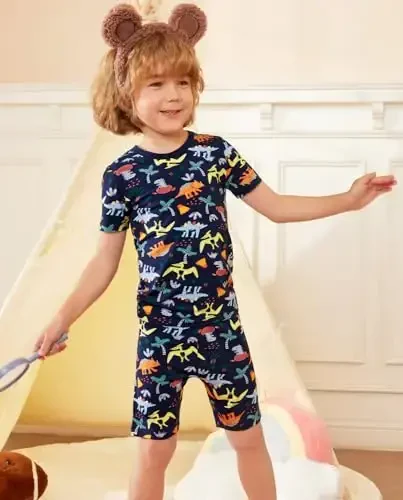 babee Reshinee Bamboo Viscose Toddler Car Pajamas Boys Girls Kids Short Cool Summer 12M-8Y Snug fit Pjs Set 2pcs - 7