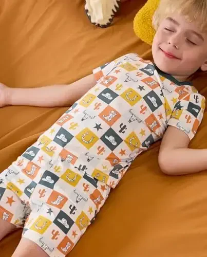 babee Reshinee Bamboo Viscose Toddler Car Pajamas Boys Girls Kids Short Cool Summer 12M-8Y Snug fit Pjs Set 2pcs - 5