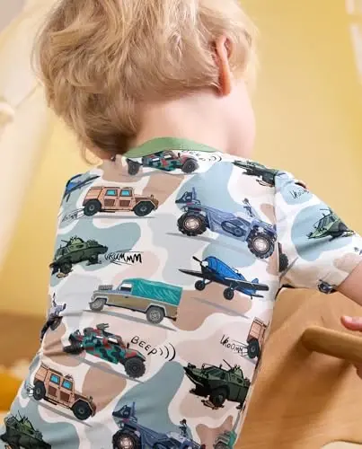 babee Reshinee Bamboo Viscose Toddler Car Pajamas Boys Girls Kids Short Cool Summer 12M-8Y Snug fit Pjs Set 2pcs - 3