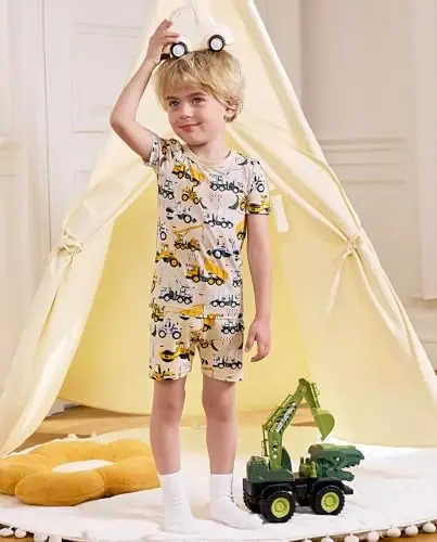 babee Reshinee Bamboo Viscose Toddler Car Pajamas Boys Girls Kids Short Cool Summer 12M-8Y Snug fit Pjs Set 2pcs - 2
