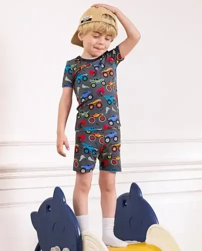 babee Reshinee Bamboo Viscose Toddler Car Pajamas Boys Girls Kids Short Cool Summer 12M-8Y Snug fit Pjs Set 2pcs - 4