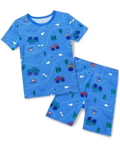 babee Reshinee Bamboo Viscose Toddler Car Pajamas Boys Girls Kids Short Cool Summer 12M-8Y Snug fit Pjs Set 2pcs - 1