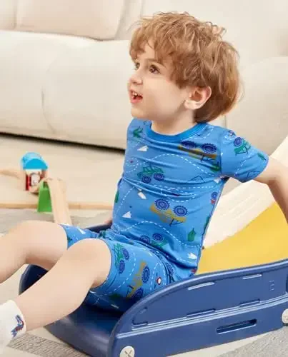 babee Reshinee Bamboo Viscose Toddler Car Pajamas Boys Girls Kids Short Cool Summer 12M-8Y Snug fit Pjs Set 2pcs - 3