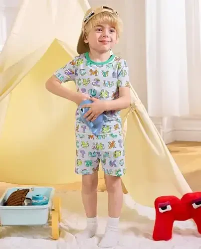 babee Reshinee Bamboo Viscose Toddler Car Pajamas Boys Girls Kids Short Cool Summer 12M-8Y Snug fit Pjs Set 2pcs - 3
