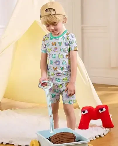 babee Reshinee Bamboo Viscose Toddler Car Pajamas Boys Girls Kids Short Cool Summer 12M-8Y Snug fit Pjs Set 2pcs - 5