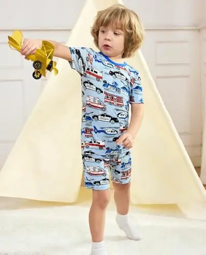 babee Reshinee Bamboo Viscose Toddler Car Pajamas Boys Girls Kids Short Cool Summer 12M-8Y Snug fit Pjs Set 2pcs - 4